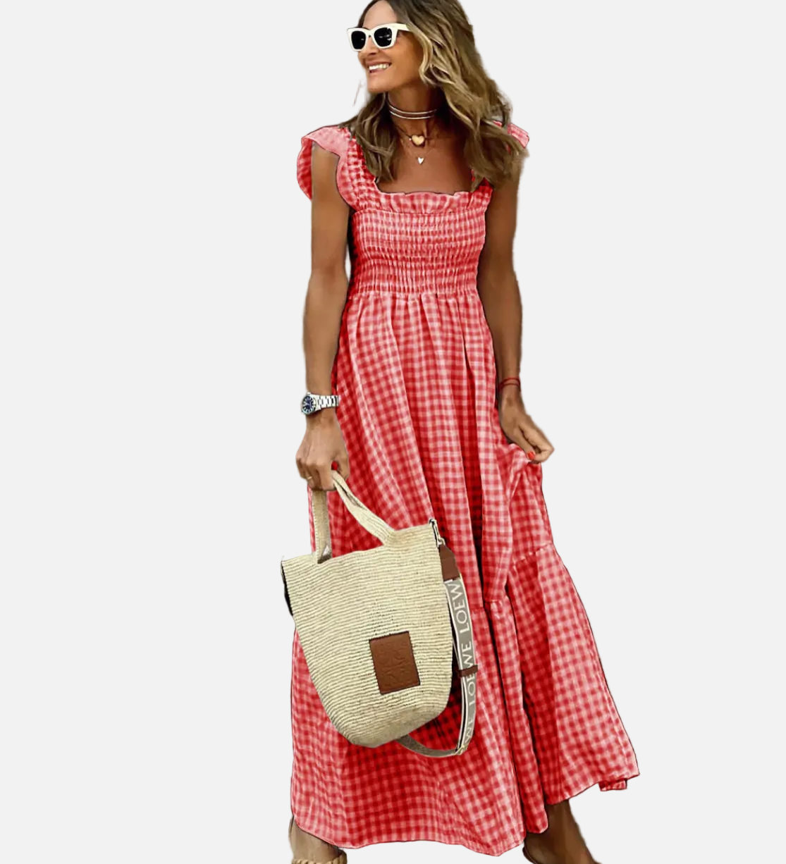 Vestit Maxi de Gingham amb Mangues Volants per a l'Estiu
