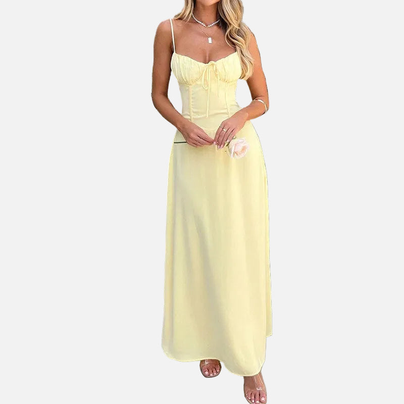 Vestit Maxi d'Convidada de Boda Sense Mangues i amb Cos Fruncit