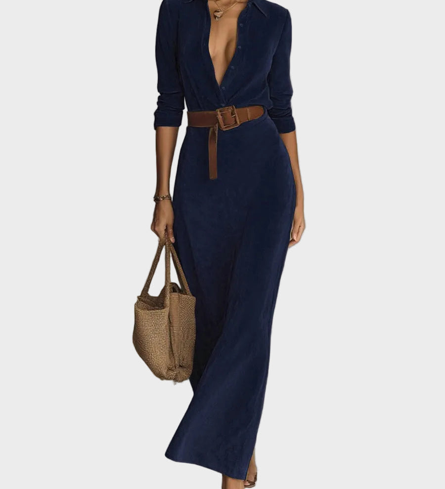 Vestit maxi de camussa amb tancament únic i coll