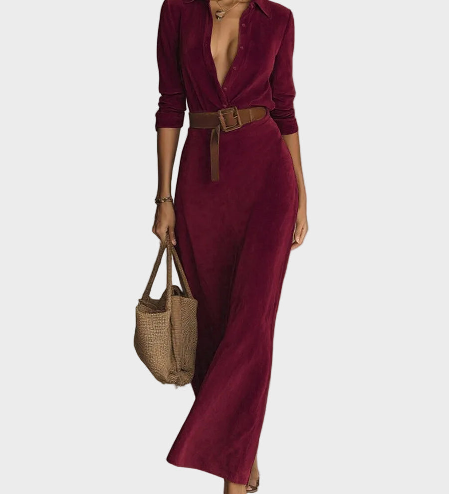 Vestit maxi de camussa amb tancament únic i coll