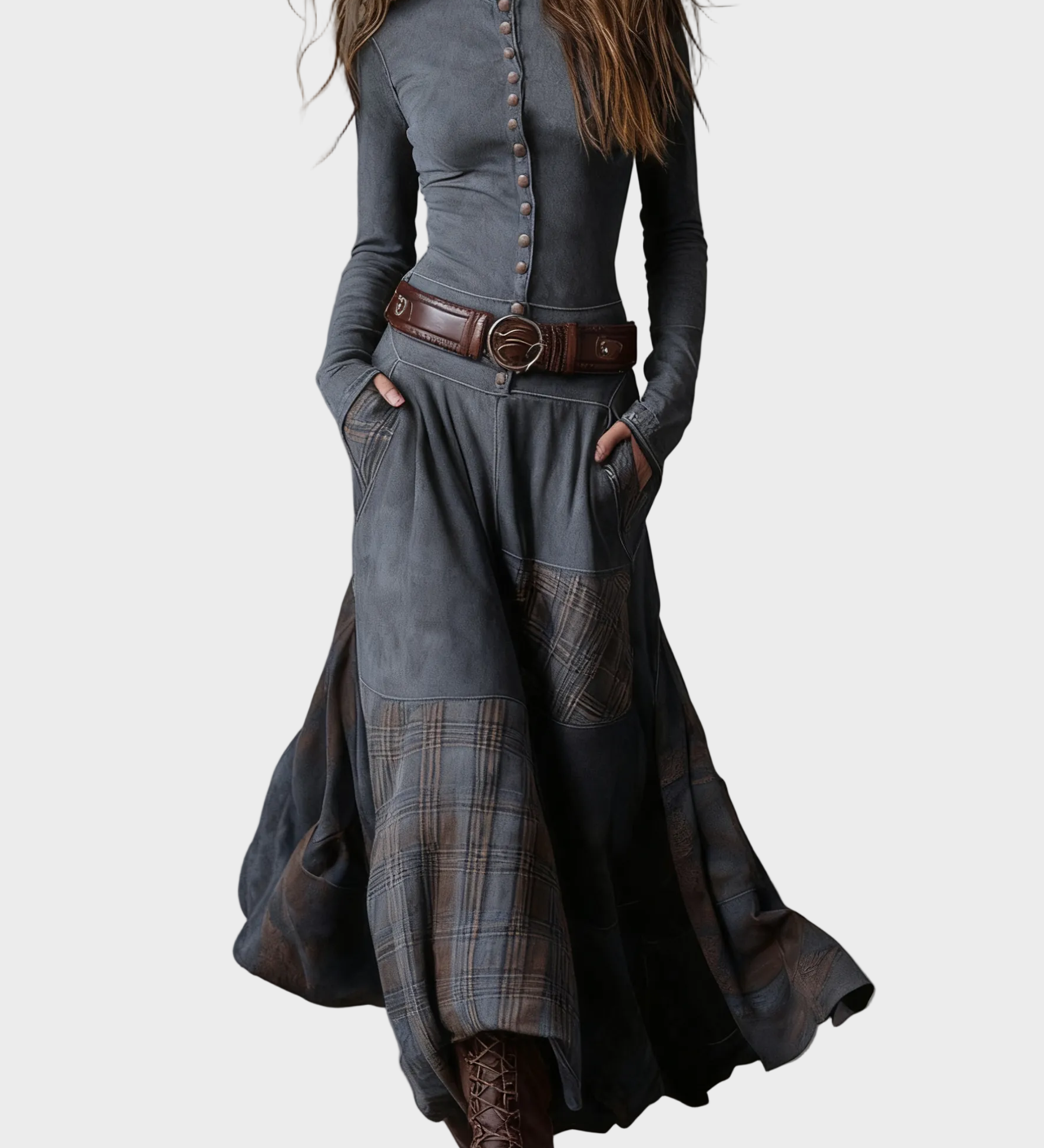 Helena - Vestit maxi de ante blau marí amb cinturó