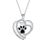 Loving Paw Print Silver Necklace with Zirconia