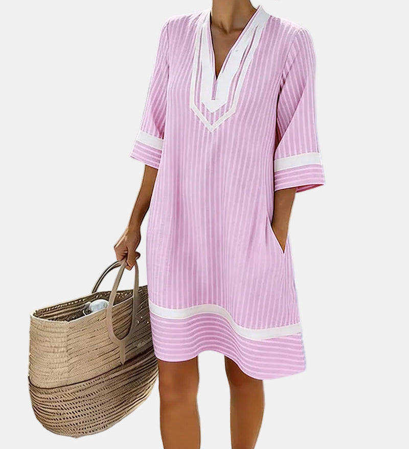 Klara™ | Vestit lleuger a ratlles amb escot en V