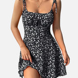 Vestit mini floral per a dona amb tirants lligats i baix acampanat