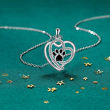 Loving Paw Print Silver Necklace with Zirconia
