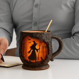 Handmade 3D Mug – Witch and Cat Design