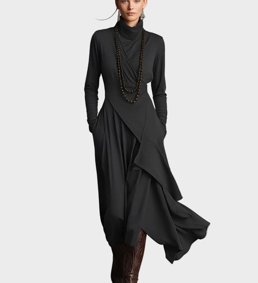 Teresa - Vestit maxi de punt asimètric amb coll alt