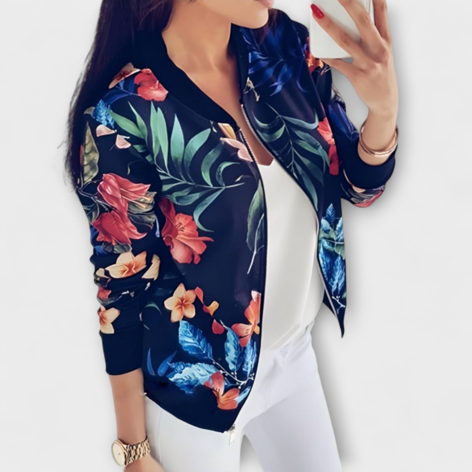 Andreia - Jaqueta bomber elegant amb estampat floral