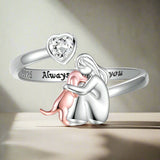 Dog Ring in Sterling Silver and White Zirconia – Adjustable Ring